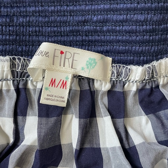 Love fire Off the shoulder blouse plaid blue and white tunic top size medium - Picture 4 of 4